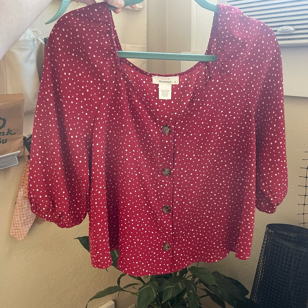 Red polka dot blouse